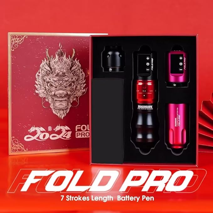 Mast Tattoo Gun Pen Machine, Fold Pro Cordless Year of Dragon Edition Tattoo Machine Gift, Power Motor by Mcore-C3 (Black)